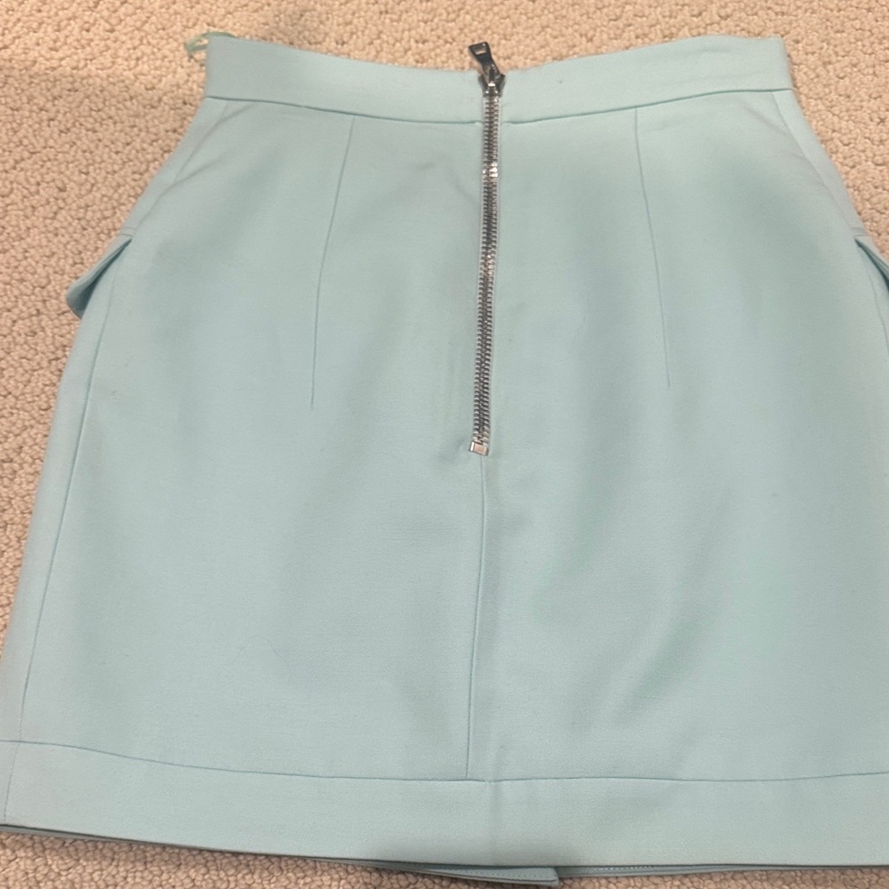 Balmain Sky Blue Mini Skirt with Silver Buttons - Picture 4 of 5